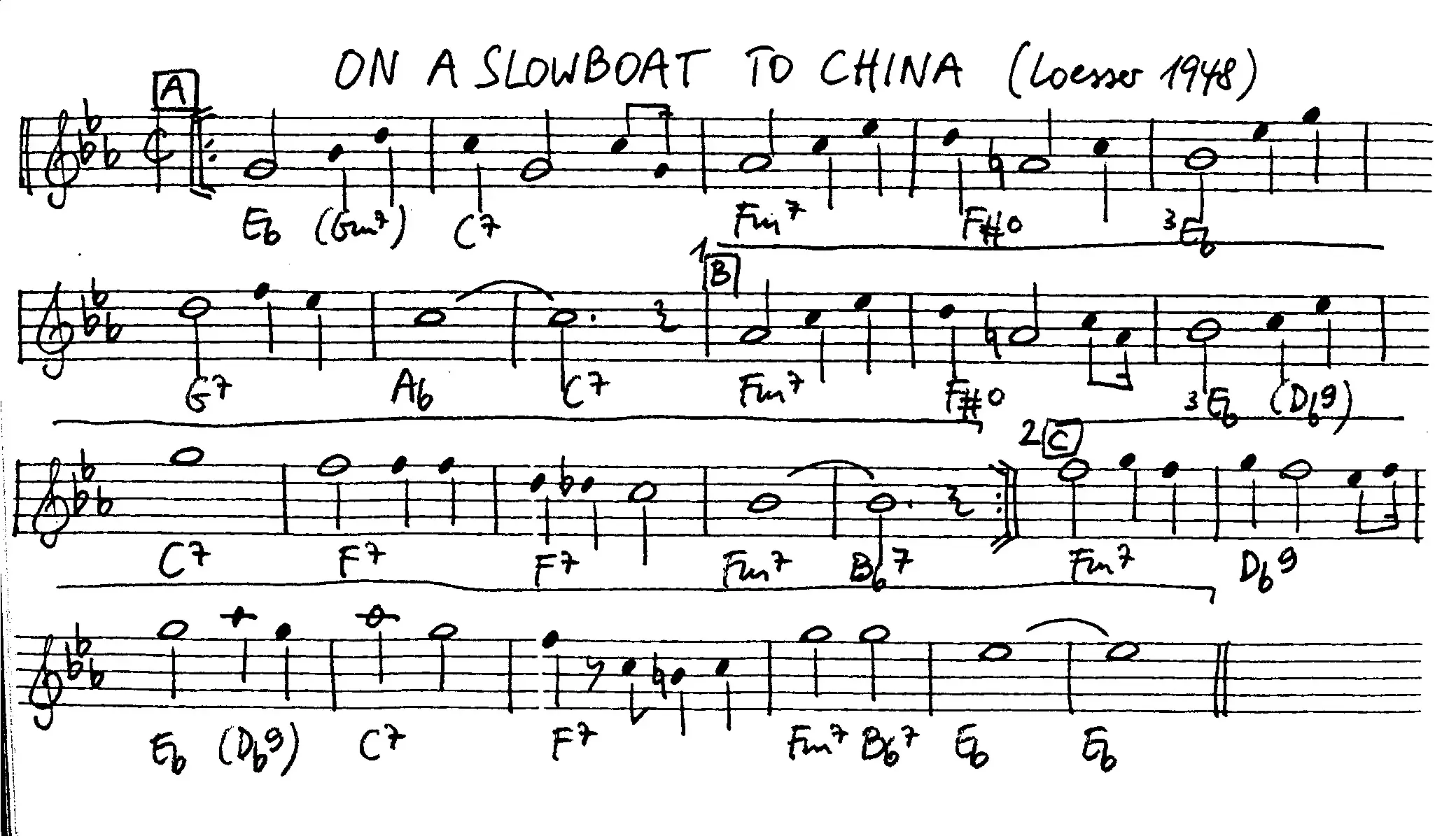 on a slowboat to china free jazz leadsheet - Courtesy of the Jungle Jazz Band